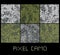 Pixel camo seamless pattern Big set. Green, forest, jungle, urban, brown camouflages.