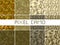 Pixel camo seamless pattern Big set. Green, forest, jungle, urban, brown camouflages.