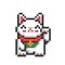 Pixel cat image. the Lucky cat, Maneki Neko. Vector illustration of a cross stitch