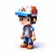 Pixel Character With Cap Anime-inspired Voxel Art Design