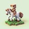 Pixel Character Riding White Horse In Voxel Art Style