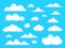 Pixel clouds. Retro 8 bit blue sky aerial cloud pixel art background vector illustration