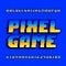 Pixel computer game alphabet font. Digital gradient letters and numbers.