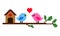 Pixel couple birds in love. Pattern two bird image, blue and pink.