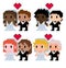 Pixel couples of diverse men and women getting married - vector, isolated