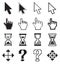 Pixel cursors icons-arrow, hourglass, hand mouse.