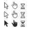 Pixel cursors icons: mouse hand arrow hourglass.