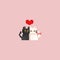 Pixel cute white and grey cat with red heart.Valentine`s day.8bit.