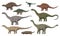 Pixel dinosaur characters, 8 bit game dino animals