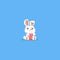 Pixel easter rabbit with pink easter egg.8bit.