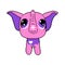 Pixel elephant. Beautiful cartoon pink elephant with big eyes.