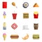 Pixel fast food vector icons fruit sweet sign of fastfood computer retro game design symbol web graphic food cuisine