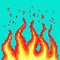 Pixel fire. Art 8 bit fire objects. Game icons set. Comic boom flame effects. Bang burst explode flash dynamite with