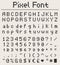 Pixel font alphabet, letters and numbers, retro videgame type