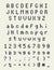 Pixel font alphabet, letters and numbers, retro videgame type