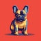 Pixel French Bulldog Illustration On Red Background