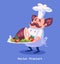 Pixel funny cook character. on violet background. Vector illustration.