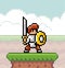 Pixel game character, hero, personage, knight wearing armor, with sword and shield at grass standing