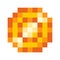 Pixel game coin. Golden pixelated coin. Retro 16 bit pixels gold and video games money. Pixelated videogame arcade gold