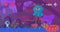 Pixel game interface layout design. Angry blue monster with one eye. Alien attacks character