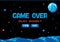 Pixel game over screen, space planet starry galaxy