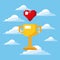 Pixel game trophy and heart life prize play