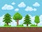 Pixel game vector landscape with trees, sky and clouds for 8 bit vintage arcade game