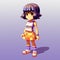 Pixel Girl In Yellow And Orange Dress: A Dark Purple And White Style