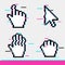 Pixel glitch mouse hand and arrow cursor icon sign set