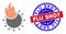 Pixel Halftone Fired coronavirus Icon and Bicolor Flu Shot Grunge Watermark