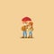 Pixel happy couple under red umbrella.8bit character.Autumn.