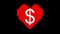 Pixel heart with dollar symbol glitch interference screen seamless loop animation background new dynamic retro vintage