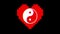 Pixel heart with yin yang symbol glitch interference screen seamless loop animation background new dynamic retro vintage