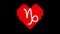 Pixel heart with zodiac CAPRICORN sign symbol glitch interference screen seamless loop animation background new dynamic