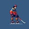 Pixel Hockey: Detailed Character Illustrations On Orange Hockey Skate