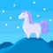 Pixel horse on a hill at starry night.
