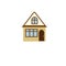 Pixel house for games icon in white background.