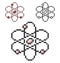 Pixel icon of atom model in three variants