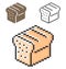 Pixel icon of bread brick in three variants