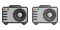 Pixel icon. Cinema projector for projecting film and images onto wide screen. Equipment for home multimedia. Simple retro game