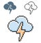 Pixel icon of cloud with lightning rainless lightning storm weather in three variants