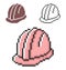 Pixel icon of construction safety helmet in three variants