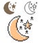 Pixel icon of crescent with stars clear night weather in three variants