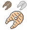 Pixel icon of grilled fish piece in three variants