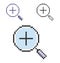 Pixel icon of increase magnifying glass