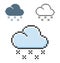 Pixel icon of light snow weather in three variants