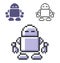 Pixel icon of robot in three variants