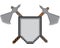 Pixel icon with a shield and crossed battle axes