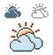 Pixel icon of sun with clouds partly cloudy weather in three variants