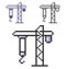 Pixel icon of tower crane in three variants